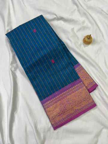 Chettinad cotton saree-blue-pink -checks butta
