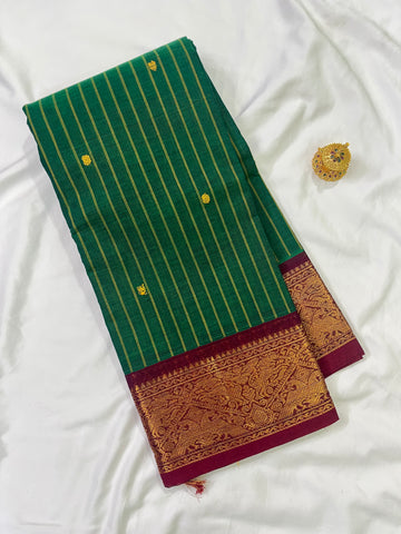 Chettinad cotton saree - green -red -cheks butta