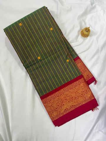 Chettinad cotton saree -green-red- checks butta