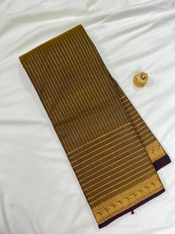 Chettinad cotton saree-green-brown-korvai check