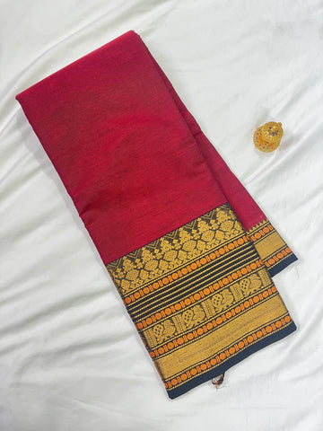 Chettinad cotton saree-red-plain