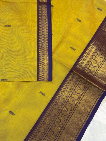 Chettinad cotton saree - mustard yellow- butta