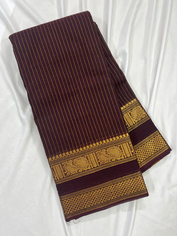 Chettinad cotton saree -coffee brown-korvai checks