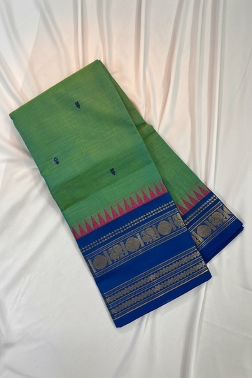 Chettinad cotton saree - pastel green and blue- butta