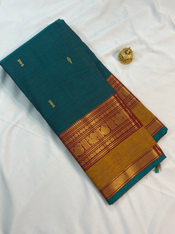 Chettinad cotton saree-blue-yellow-butta