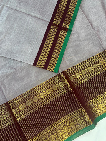 Chettinad cotton saree - ash - plain