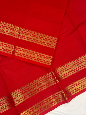 Chettinad cotton saree - red - plain