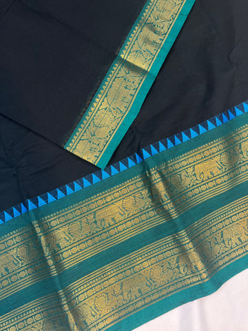 Chettinad cotton saree - black- double border - plain