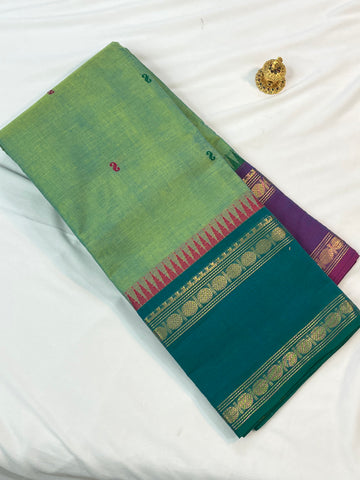 Chettinad cotton saree-green-purple -butta