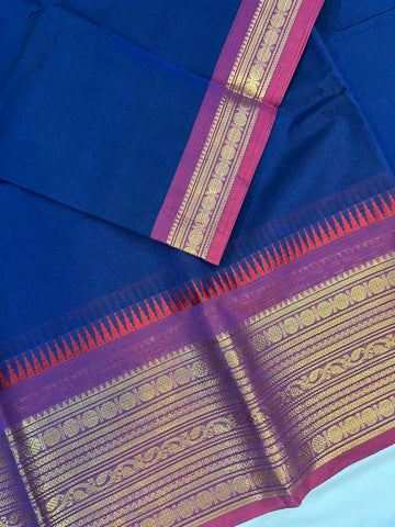 Chettinad cotton saree - blue - plain