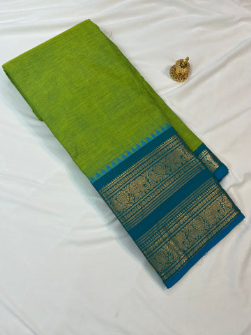 Chettinad cotton saree-green-blue-plain