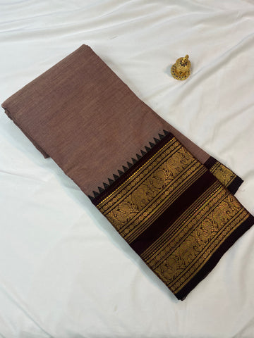 Chettinad cotton saree-ash-brown-plain