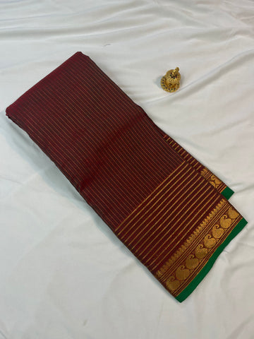 Chettinad cotton saree-brown-green-checks