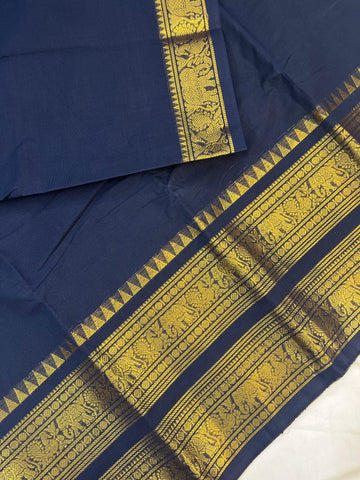 Chettinad cotton saree - nevy blue - plain