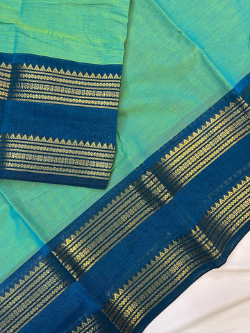 Chettinad cotton saree - Rama green - plain