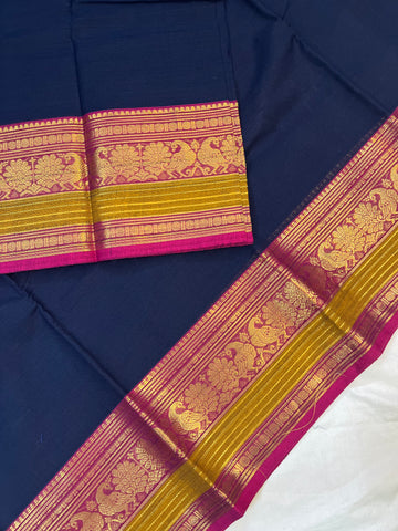 Chettinad cotton saree - blue - plain