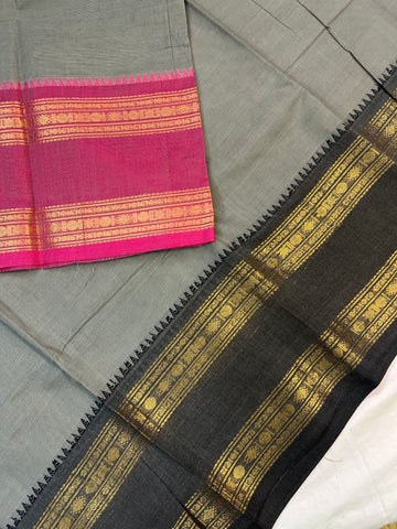 Chettinad cotton saree - ash (g&j ) - plain