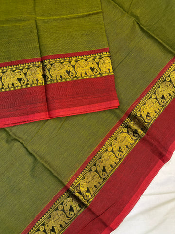 Chettinad cotton saree - olive green - plain