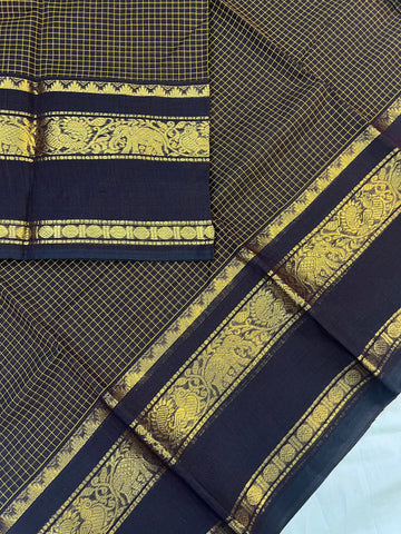 Chettinad cotton saree - coffee brown- checks