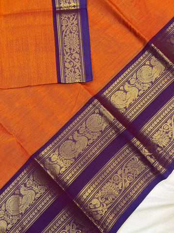 Chettinad cotton saree - rust orange - plain