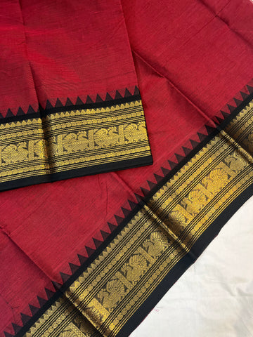Chettinad cotton saree - red - plain