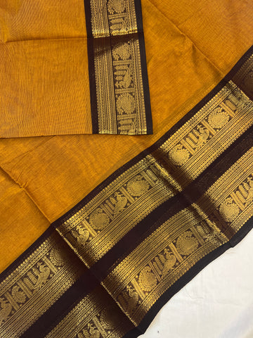 Chettinad cotton saree - mustard yellow-plain