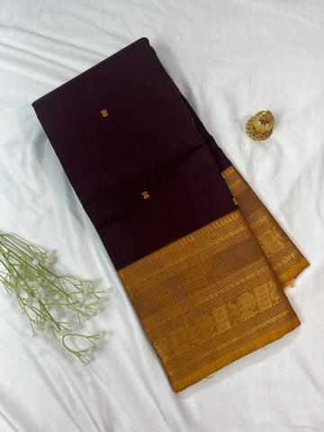 Chettinad cotton saree-brown-yellow-butta