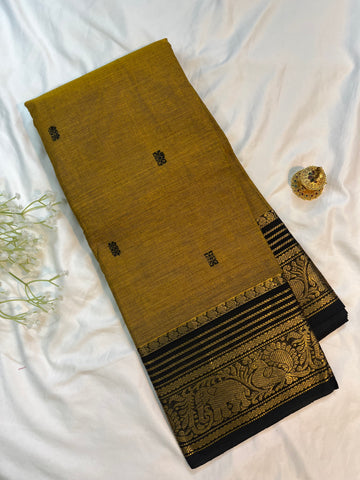 Chettinad cotton saree-brown -black-butta