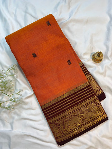 Chettinad cotton saree-orange-brown-butta