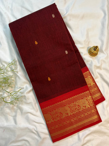 Chettinad cotton saree-marron-red-butta