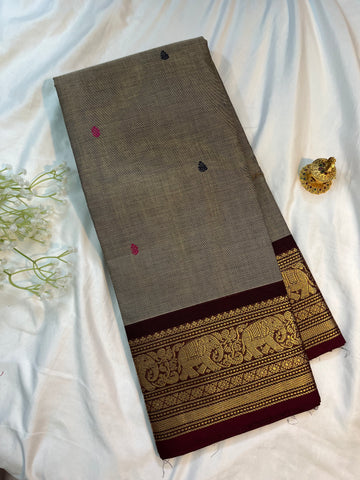 Chettinad cotton saree-ash-brown-butta