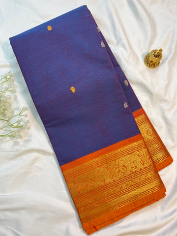 Chettinad cotton saree-blue-yellow-butta