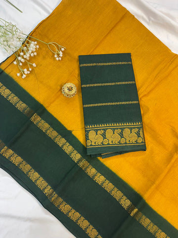 Sungudi cotton saree - Mustard and bottle green