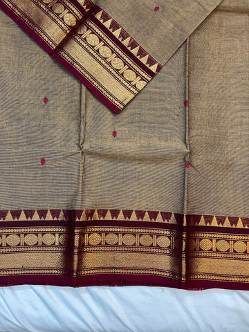 Chettinad cotton saree- biscuit brown- butta