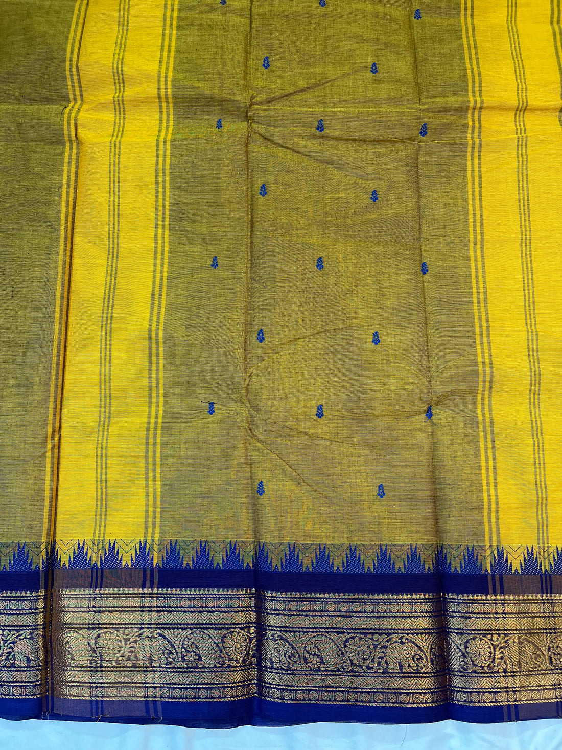 Chettinad cotton saree - mustard &purple -butta