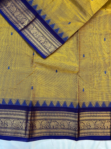 Chettinad cotton saree - mustard &purple -butta