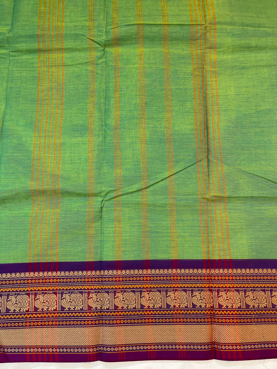 Chettinad cotton saree-green &purple -plain thread woven
