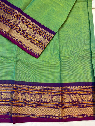 Chettinad cotton saree-green &purple -plain thread woven