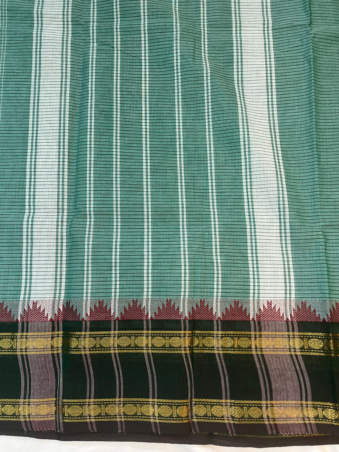 Chettinad cotton saree - pestal green -korvai checks