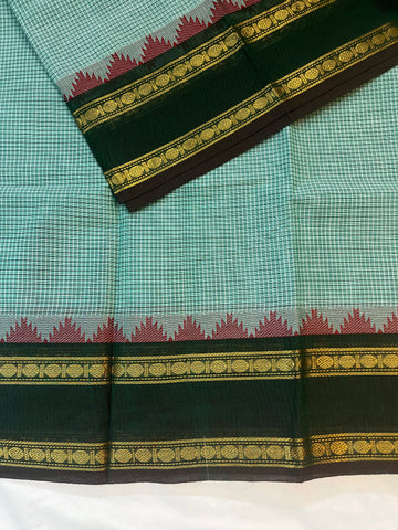 Chettinad cotton saree - pestal green -korvai checks