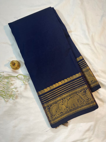 Chettinad cotton saree - navy blue- butta