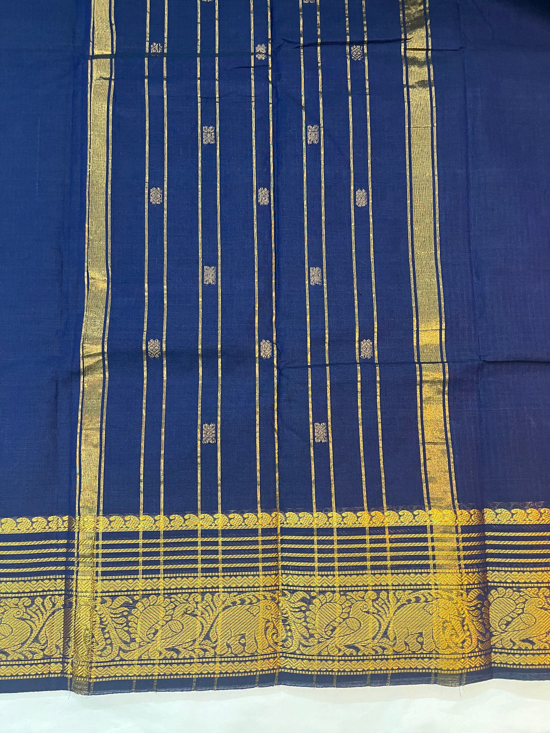 Chettinad cotton saree - navy blue- butta