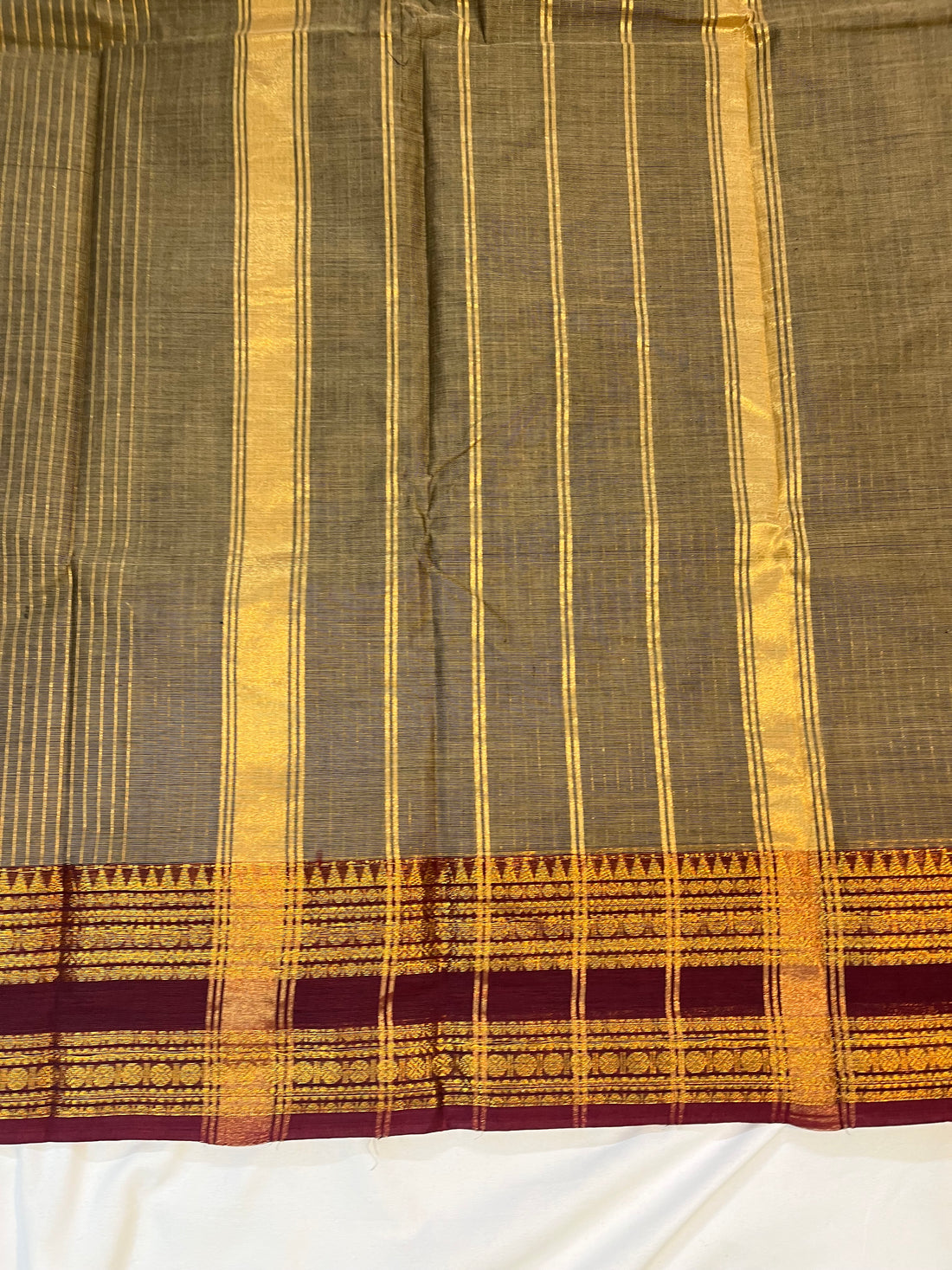 Chettinad cotton saree- ash &maroon-checks