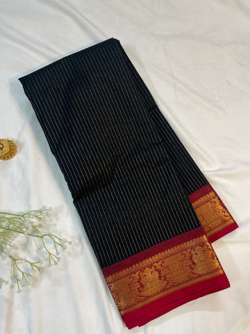 Chettinad cotton saree - black & red - checks