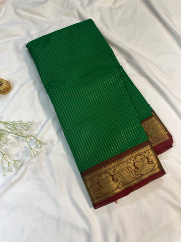 Chettinad cotton saree - green & red - checks
