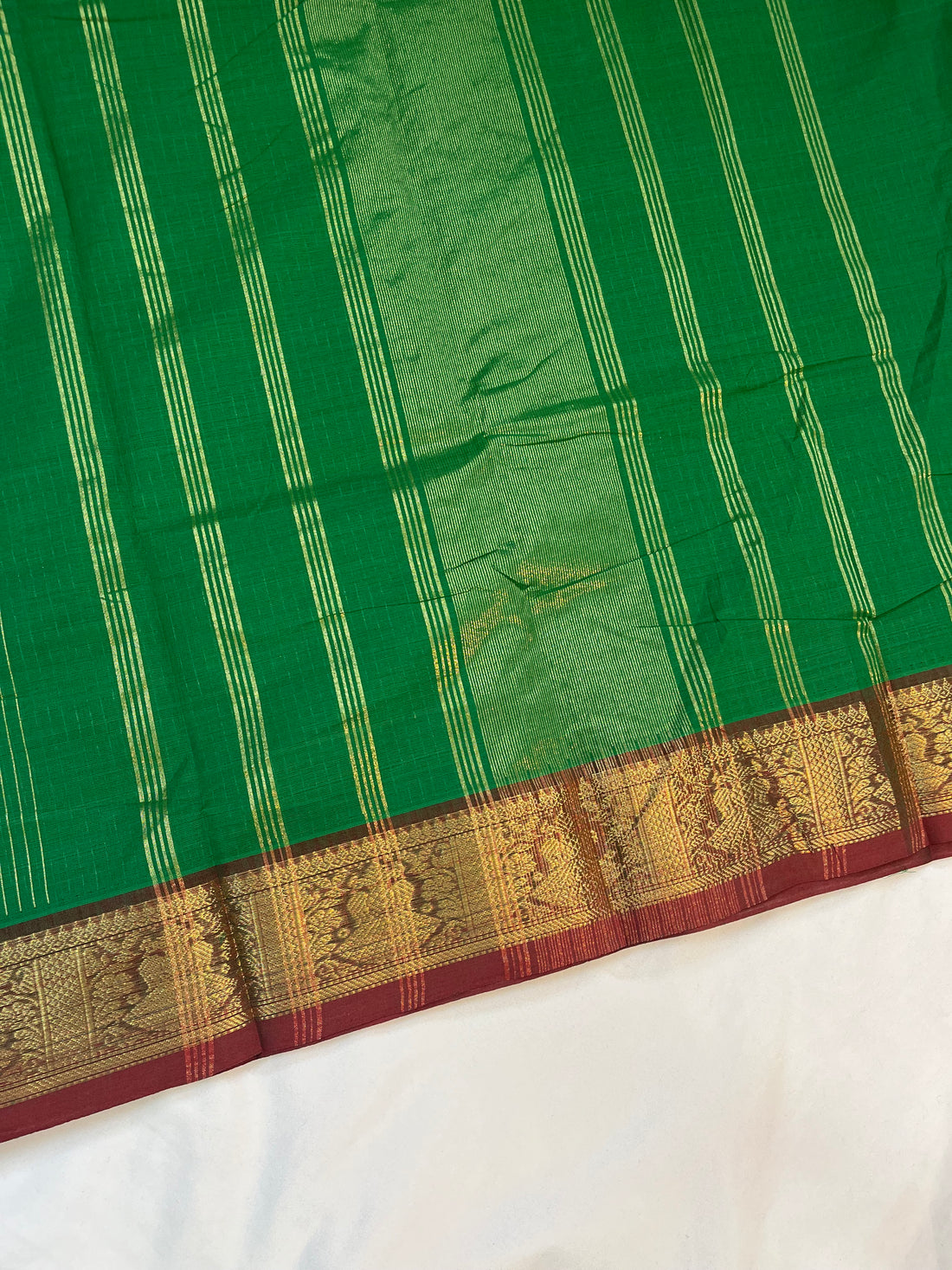Chettinad cotton saree - green & red - checks