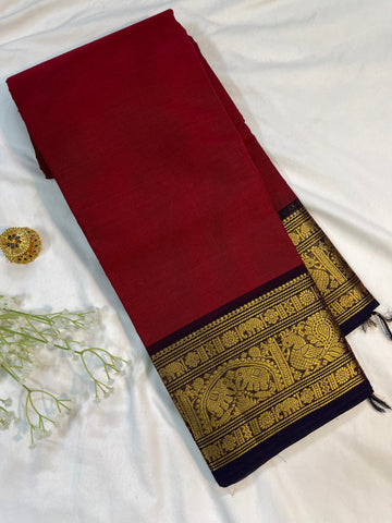 Chettinad cotton saree - red -plain