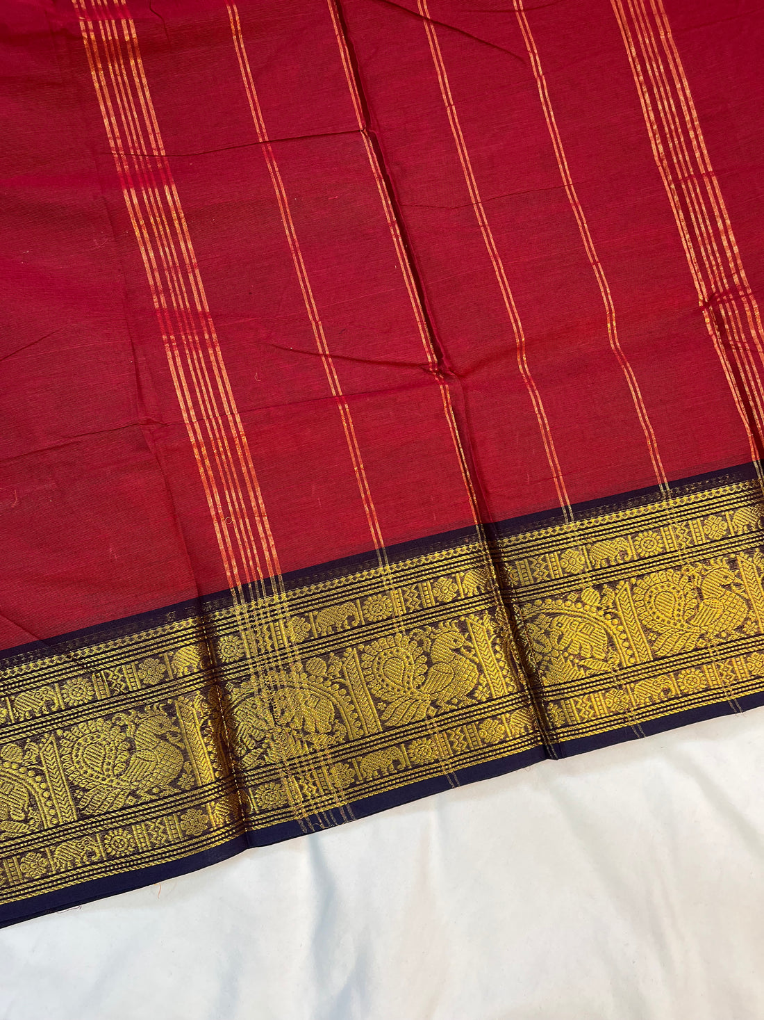 Chettinad cotton saree - red -plain
