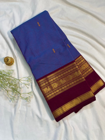 Chettinad cotton saree - blue & marron- butta