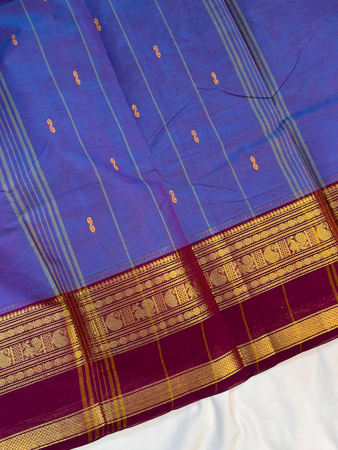 Chettinad cotton saree - blue & marron- butta
